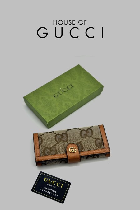 جزدان - Gucci / شامل علبة  - جوتشي شعار كبير اطار بني فاتح <br> <span class='text-color-warm'>نفدت الكمية</span>